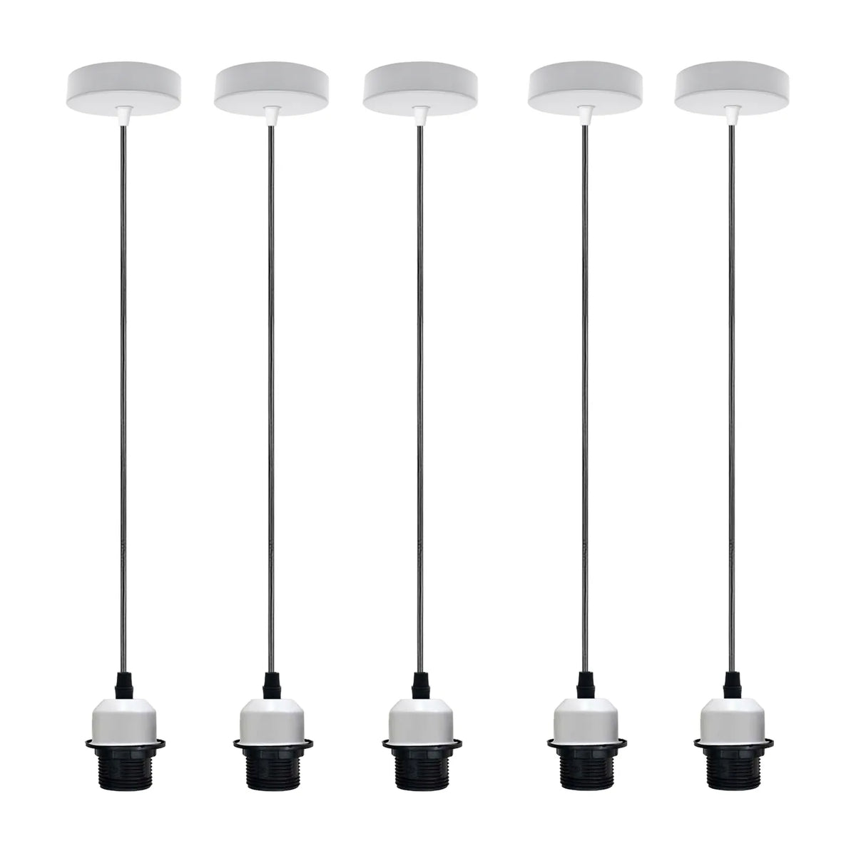 Pendant Light Fitting – E27 Holder, 1 m Cable, Single or Packs - White, No Shade Pack of 5, Without Bulb