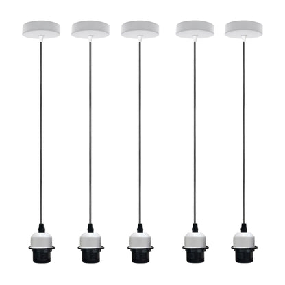 Pendant Light Fitting – E27 Holder, 1 m Cable, Single or Packs - White, No Shade Pack of 5, Without Bulb