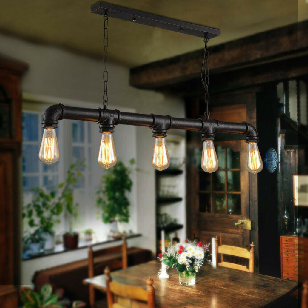 5 Light Steampunk Pipe Pendant – Water Pipe Bar on Chains, E27 - photo 5