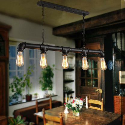 5 Light Steampunk Pipe Pendant – Water Pipe Bar on Chains, E27 - photo 5
