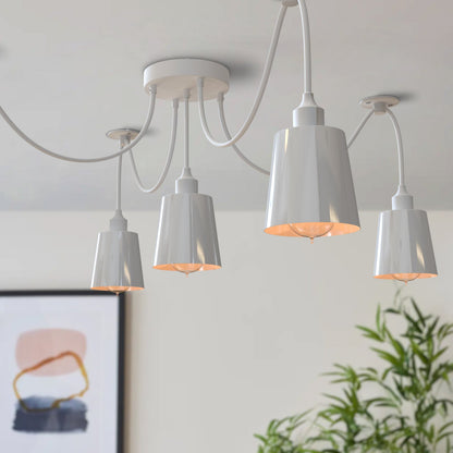 5-Light Spider Pendant – White Metal Shades, Fabric Cable, E27 - photo 4