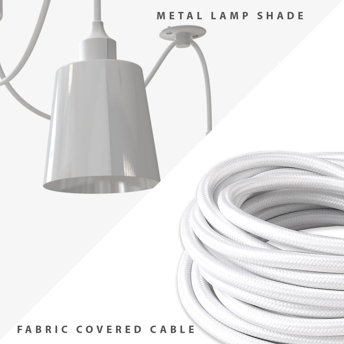 5-Light Spider Pendant – White Metal Shades, Fabric Cable, E27 - photo 5