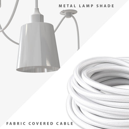 5-Light Spider Pendant – White Metal Shades, Fabric Cable, E27 - photo 5