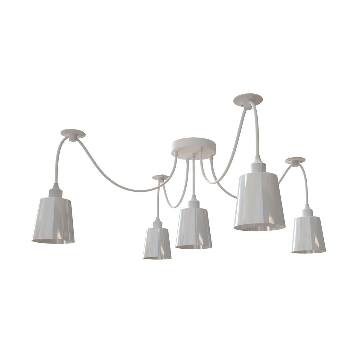 5-Light Spider Pendant – White Metal Shades, Fabric Cable, E27 - photo 6