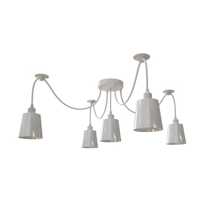5-Light Spider Pendant – White Metal Shades, Fabric Cable, E27 - photo 6