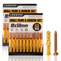 Yellow Wall Plugs and Screws, 100 Pieces (2 x 50) – 6, 8 or 10 mm - 10 x 50 mm