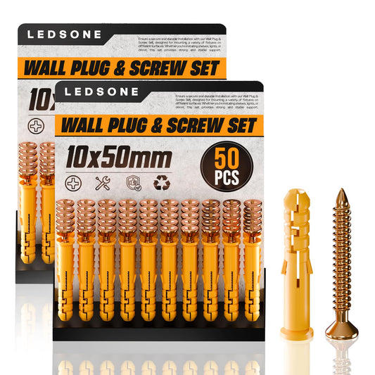 Yellow Wall Plugs and Screws, 100 Pieces (2 x 50) – 6, 8 or 10 mm - 10 x 50 mm