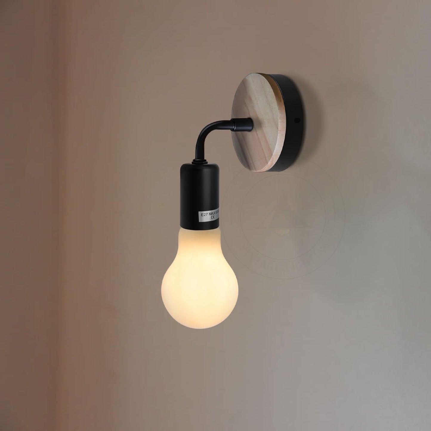 Vintage Wall Lights Industrial Wooden and Metal Wall Lamp Wall-Mounted E27 60W Max Edison Lamp Holder for Bedroom, Living Room, Office