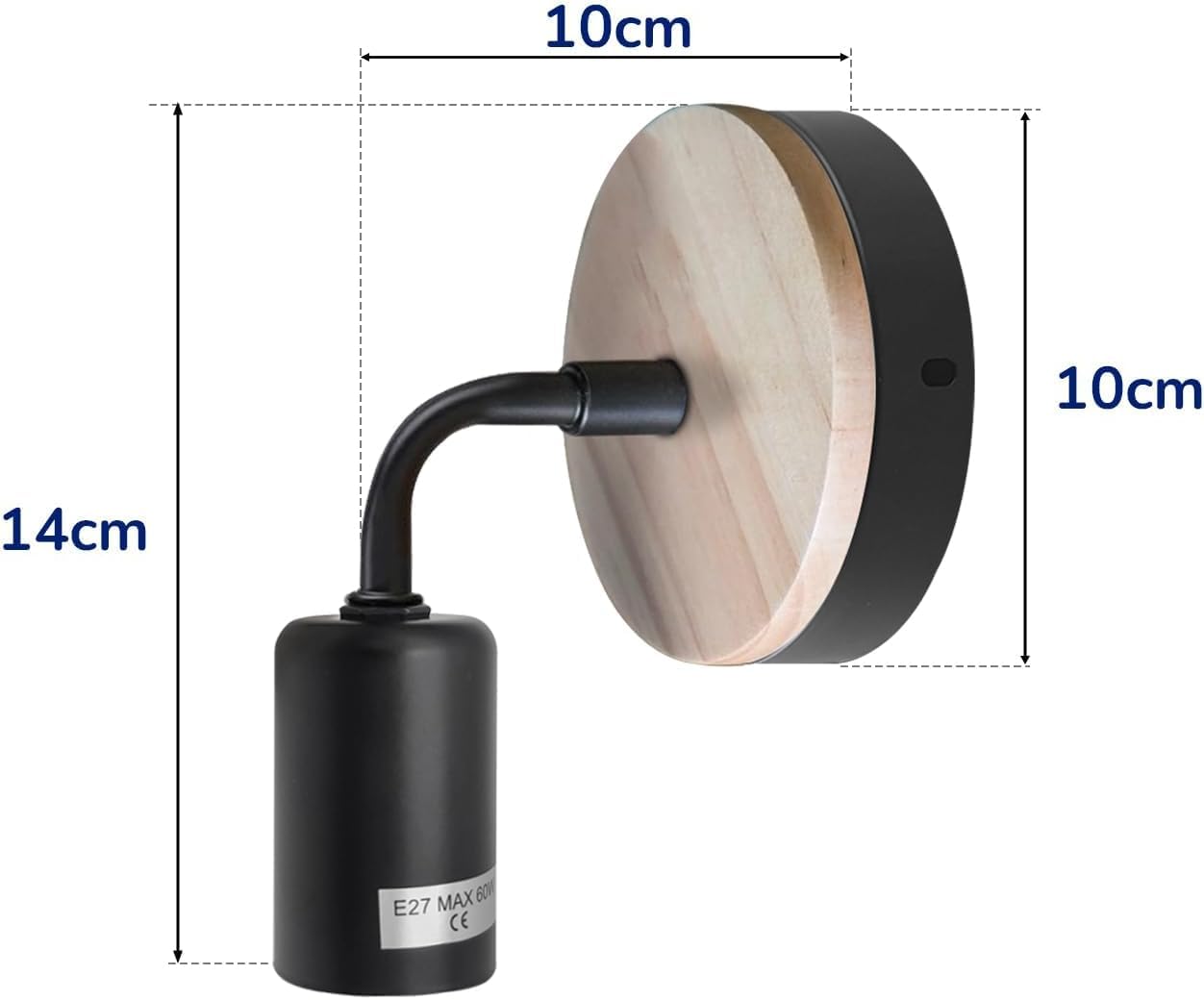 Vintage Wall Lights Industrial Wooden and Metal Wall Lamp Wall-Mounted E27 60W Max Edison Lamp Holder for Bedroom, Living Room, Office