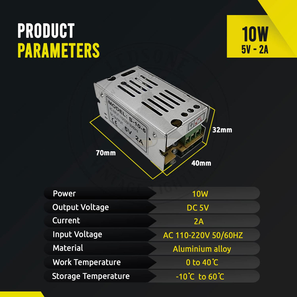 5V IP20 Enclosed Switching Power Supply – 10W to 300W - 10W, Single