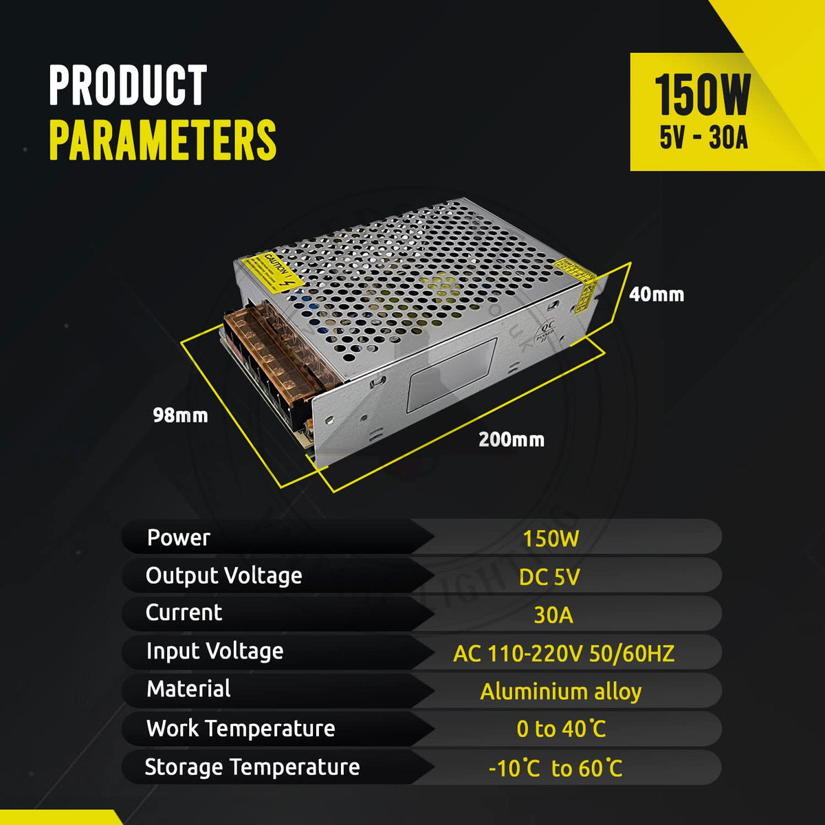5V IP20 Enclosed Switching Power Supply – 10W to 300W - 150W, Single