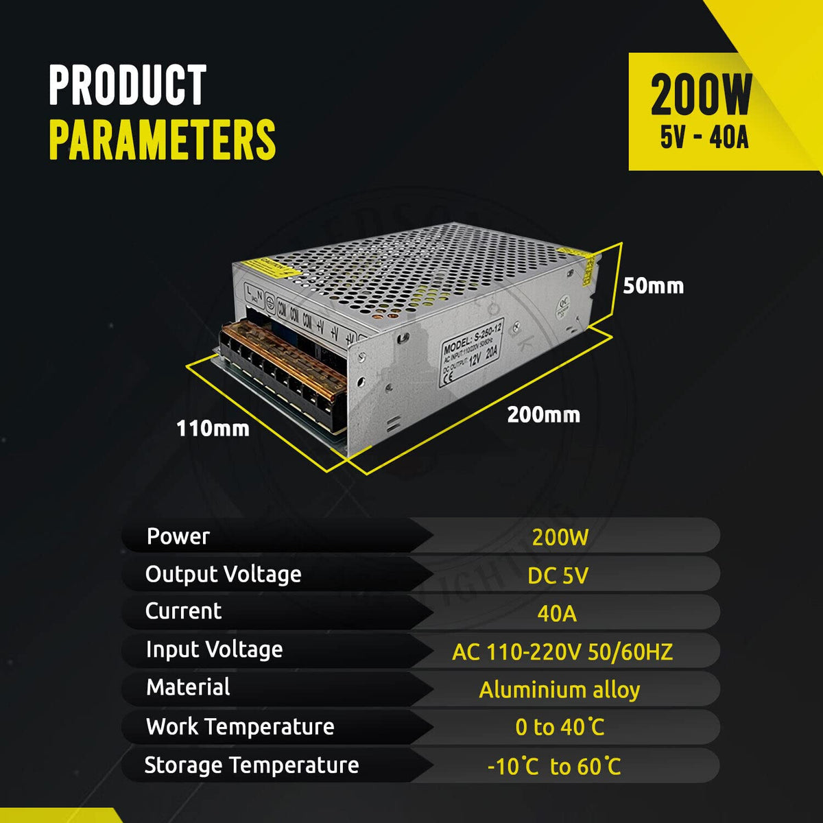 5V IP20 Enclosed Switching Power Supply – 10W to 300W - 200W, Single