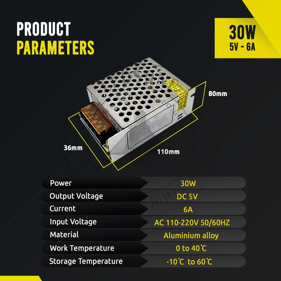 5V IP20 Enclosed Switching Power Supply – 10W to 300W - 30W, Single