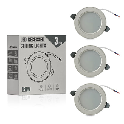 5W Round LED Recessed Downlight – Cool White 6000K, Packs - Silver, Pack of 3, Integrated LED