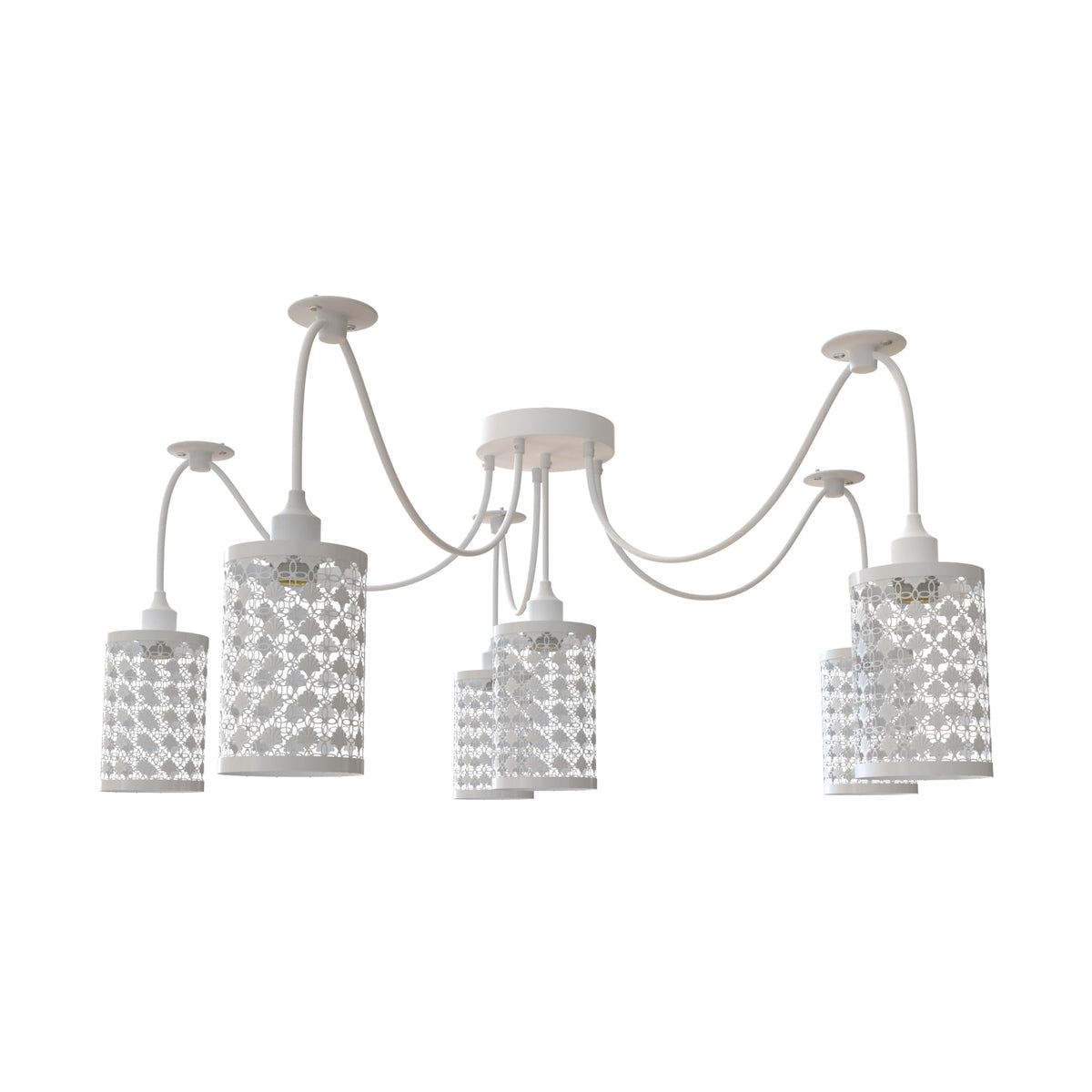 6-Way Spider Pendant Light – White Crystal-Look Cage Shades, E27