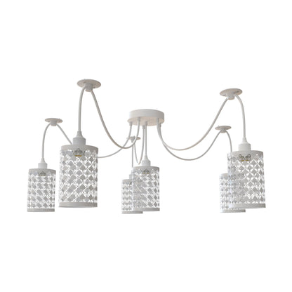 6-Way Spider Pendant Light – White Crystal-Look Cage Shades, E27