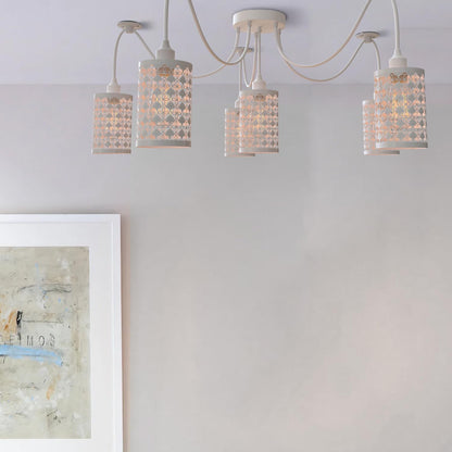 6-Way Spider Pendant Light – White Crystal-Look Cage Shades, E27 - photo 2