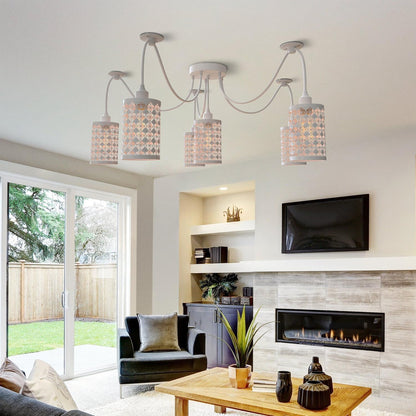 6-Way Spider Pendant Light – White Crystal-Look Cage Shades, E27 - photo 5