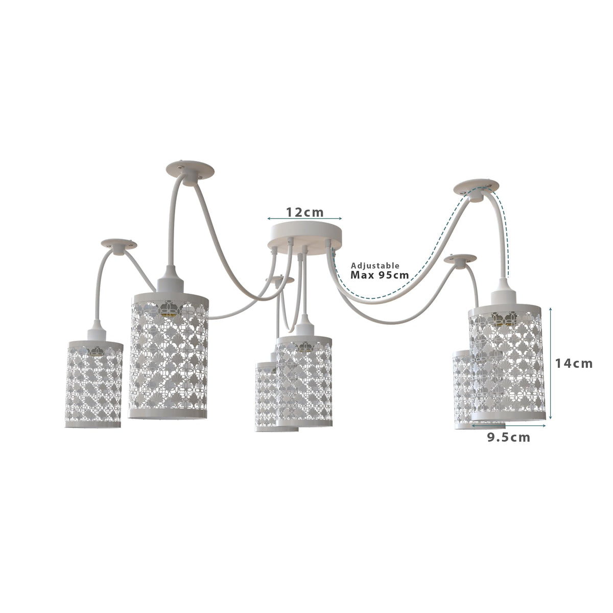 6-Way Spider Pendant Light – White Crystal-Look Cage Shades, E27 - photo 6