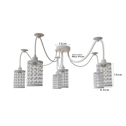 6-Way Spider Pendant Light – White Crystal-Look Cage Shades, E27 - photo 6