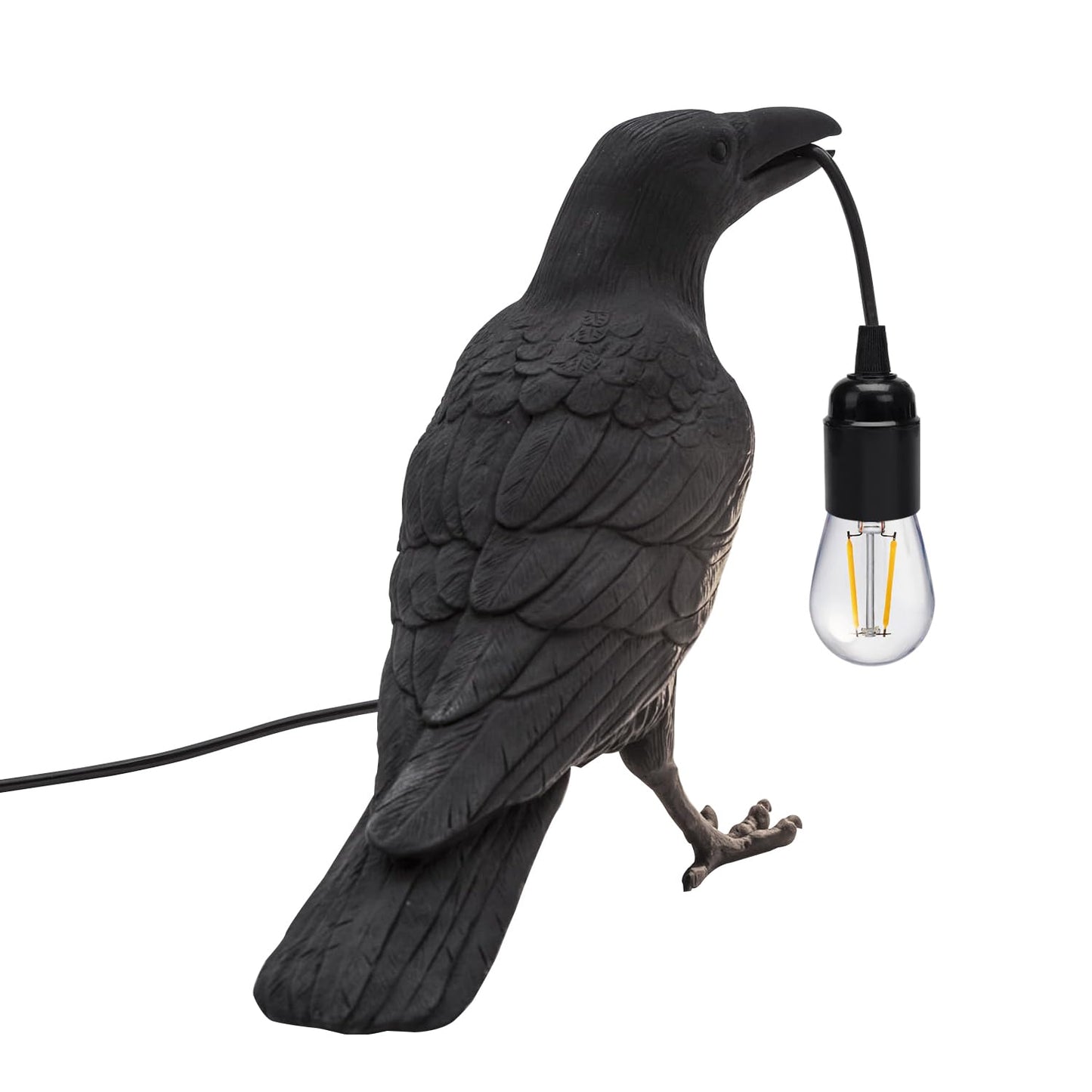 Black Birds Table Lamps Resin Crow Desk LED Lamp E27 Base Modern Raven Art Deco Bedside Decor Plug In Cord Wall Lamps for Bedroom, Office, College Dorm, Right Black Wall