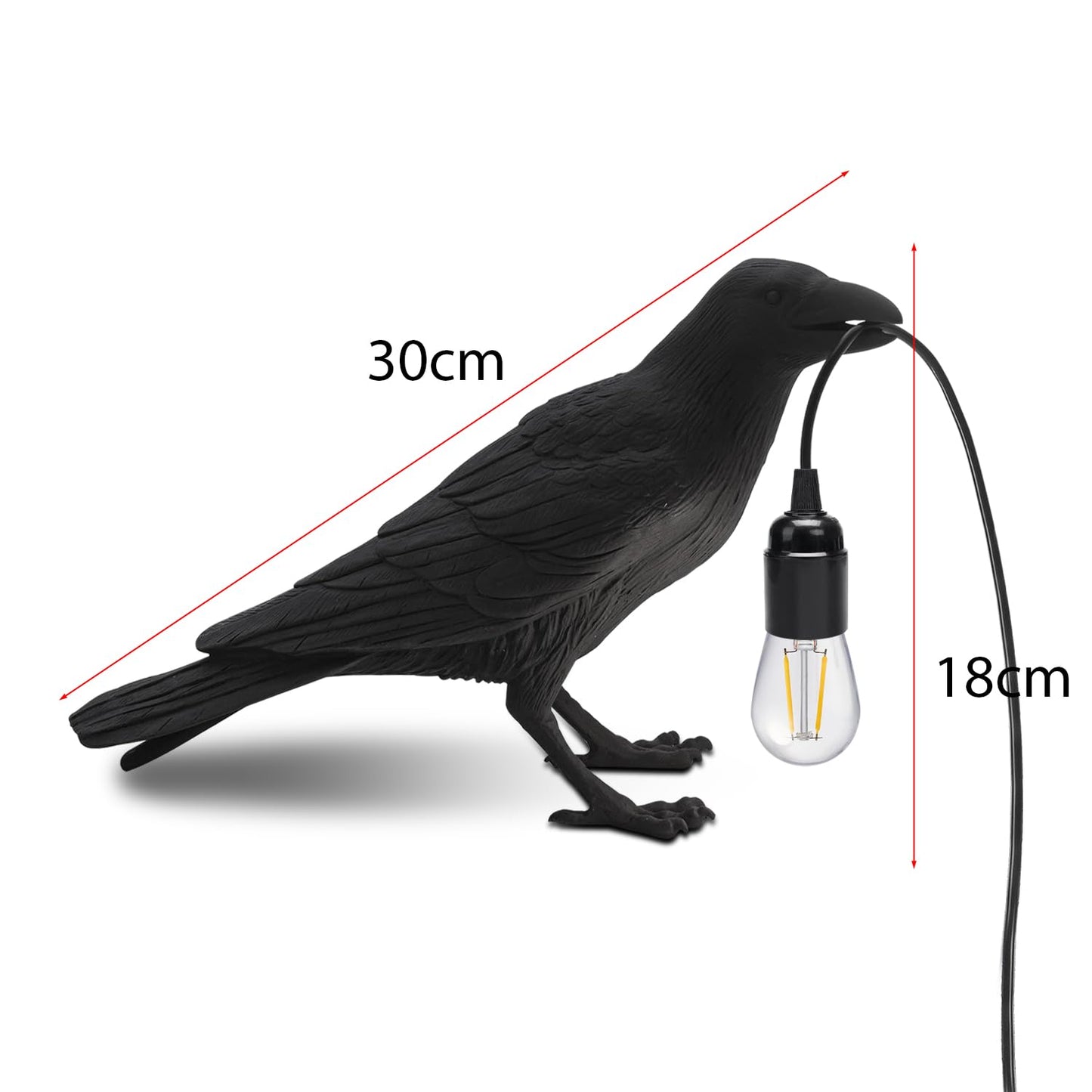 Black Birds Table Lamps Resin Crow Desk LED Lamp E27 Base Modern Raven Art Deco Bedside Decor Plug In Cord Wall Lamps for Bedroom, Office, College Dorm, Right Black Wall