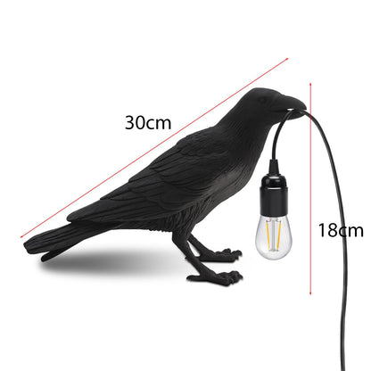 Black Birds Table Lamps Resin Crow Desk LED Lamp E27 Base Modern Raven Art Deco Bedside Decor Plug In Cord Wall Lamps for Bedroom, Office, College Dorm, Right Black Wall