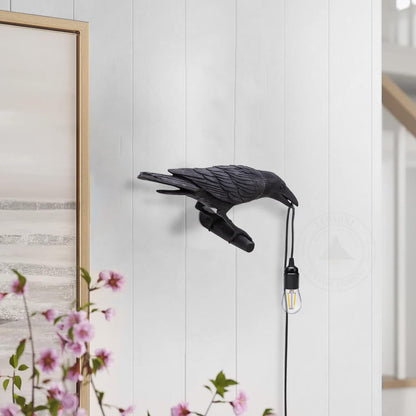 Black Birds Table Lamps Resin Crow Desk LED Lamp E27 Base Modern Raven Art Deco Bedside Decor Plug In Cord Wall Lamps for Bedroom, Office, College Dorm, Right Black Wall