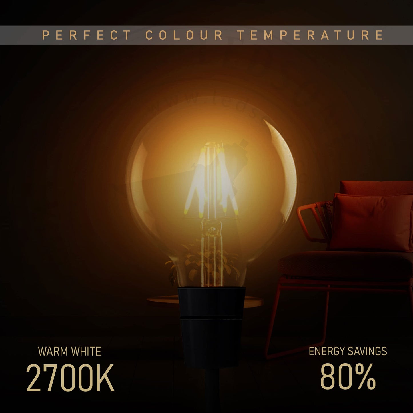 G 80-125W LED Bulb B22/E27 Dimmable Amber Glass~1337