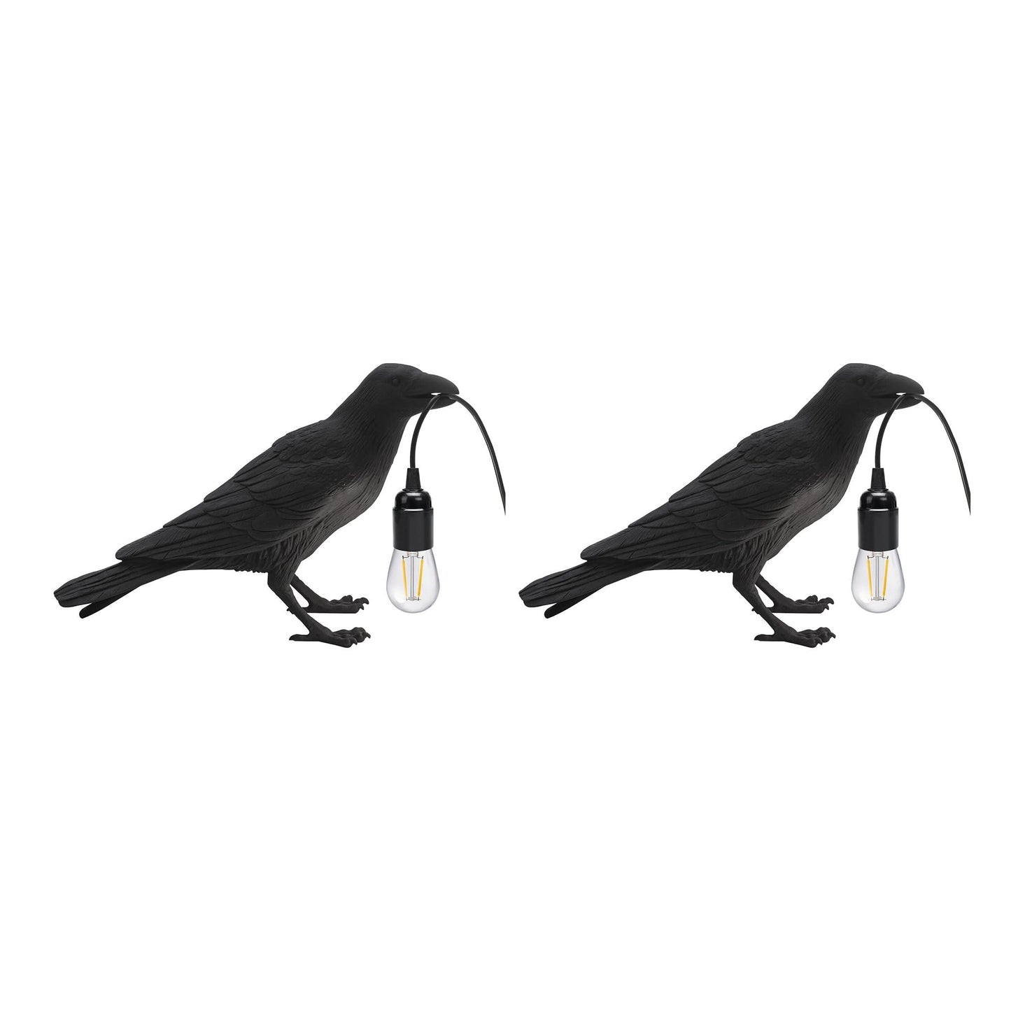 Black Birds Table Lamps Resin Crow Desk LED Lamp E27 Base Modern Raven Art Deco Bedside Decor Plug In Cord Wall Lamps for Bedroom, Office, College Dorm, Right Black Wall