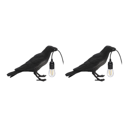 Black Birds Table Lamps Resin Crow Desk LED Lamp E27 Base Modern Raven Art Deco Bedside Decor Plug In Cord Wall Lamps for Bedroom, Office, College Dorm, Right Black Wall