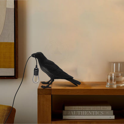 Black Birds Table Lamps Resin Crow Desk LED Lamp E27 Base Modern Raven Art Deco Bedside Decor Plug In Cord Wall Lamps for Bedroom, Office, College Dorm, Right Black Wall