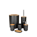 Bathroom Accessory Set with Bin & Toilet Brush – 6 or 7 Pieces, Round or Square - Black Round, 6 Pieces, Bamboo Trim