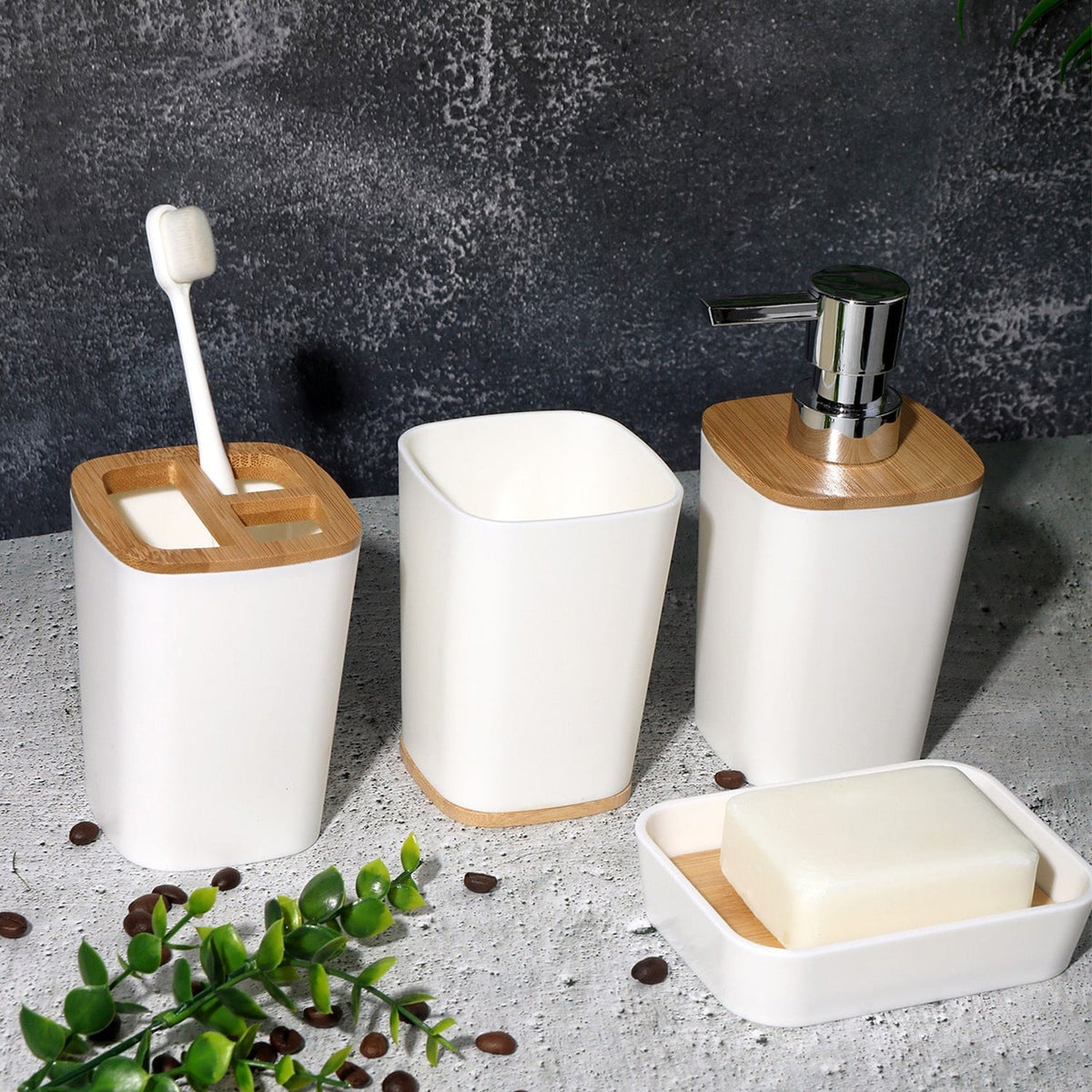 Bathroom Accessory Set with Bin & Toilet Brush – 6 or 7 Pieces, Round or Square - photo 2