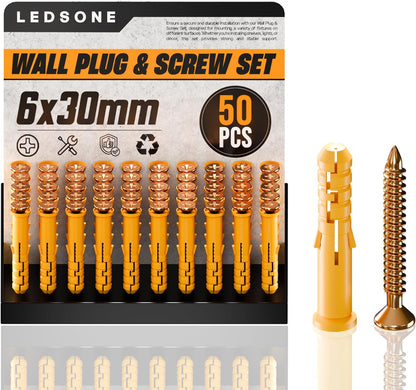 Yellow Wall Plugs and Screws 50pcs – Heavy Duty Raw Fixings for Masonry & Drywall~ 1162