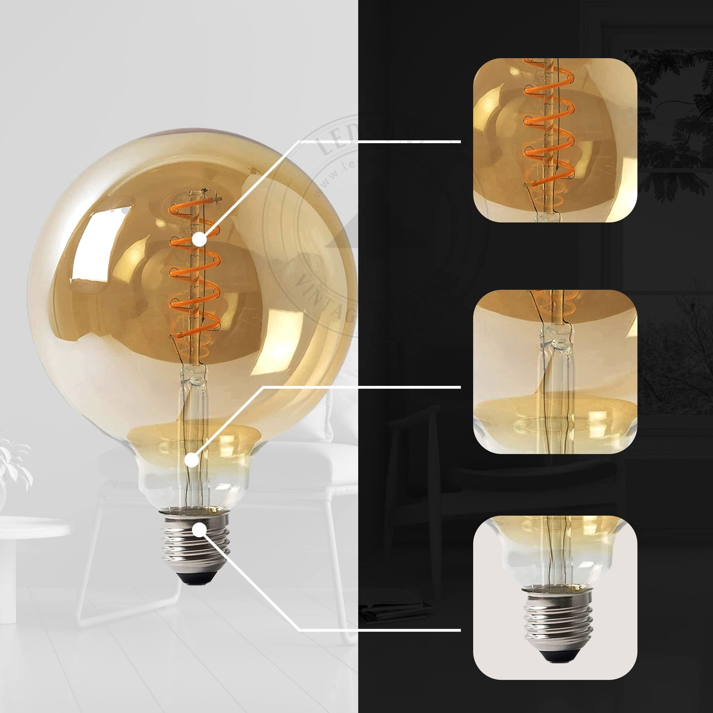 LED G125 4W E27 Globe Bulb Edison Spiral Filament Screw~1330