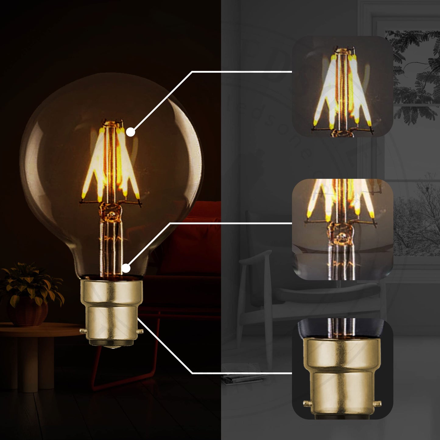 G 80-125W LED Bulb B22/E27 Dimmable Amber Glass~1337
