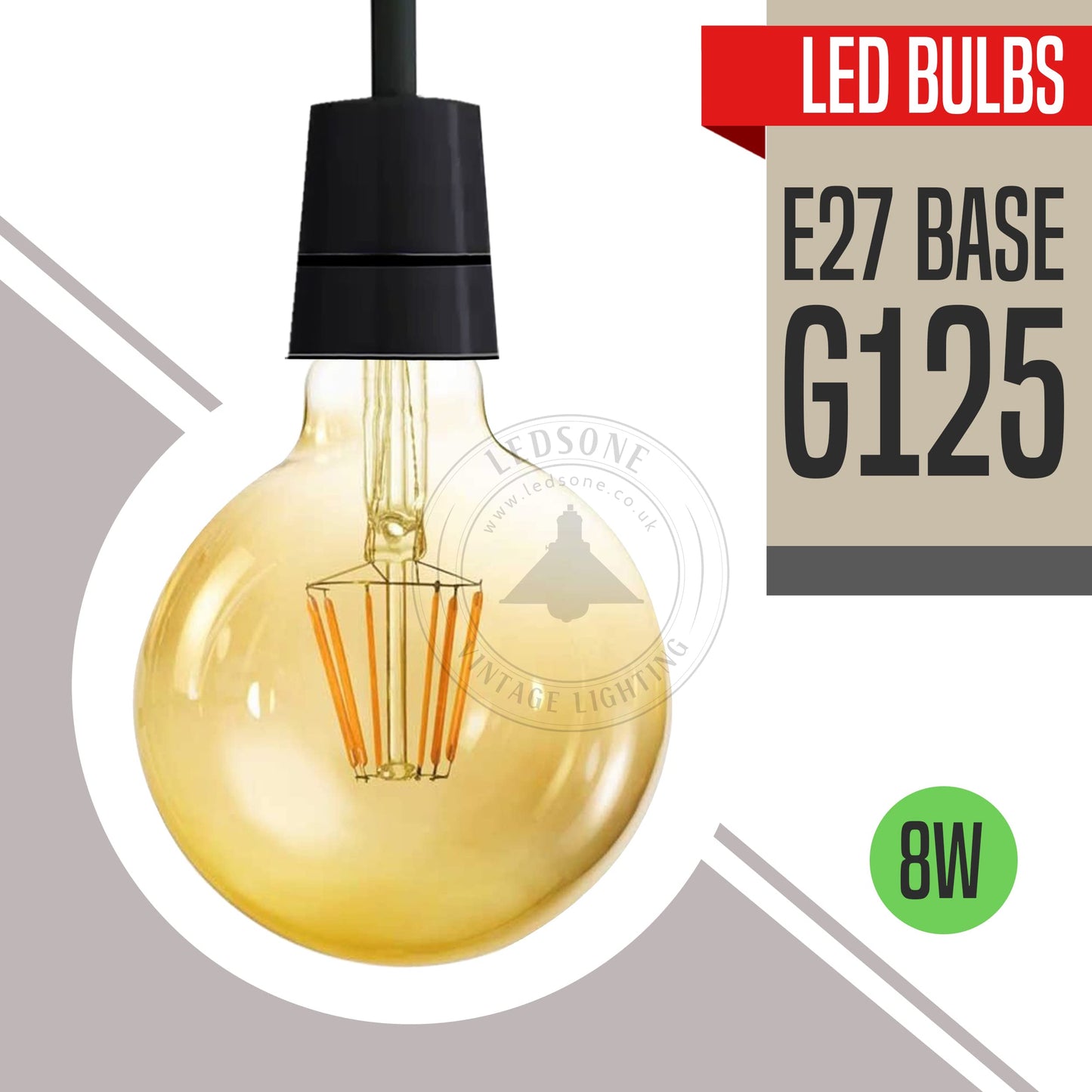 LED G125 8W Vintage Filament Dimmable E27 Globe Bulb ~1331