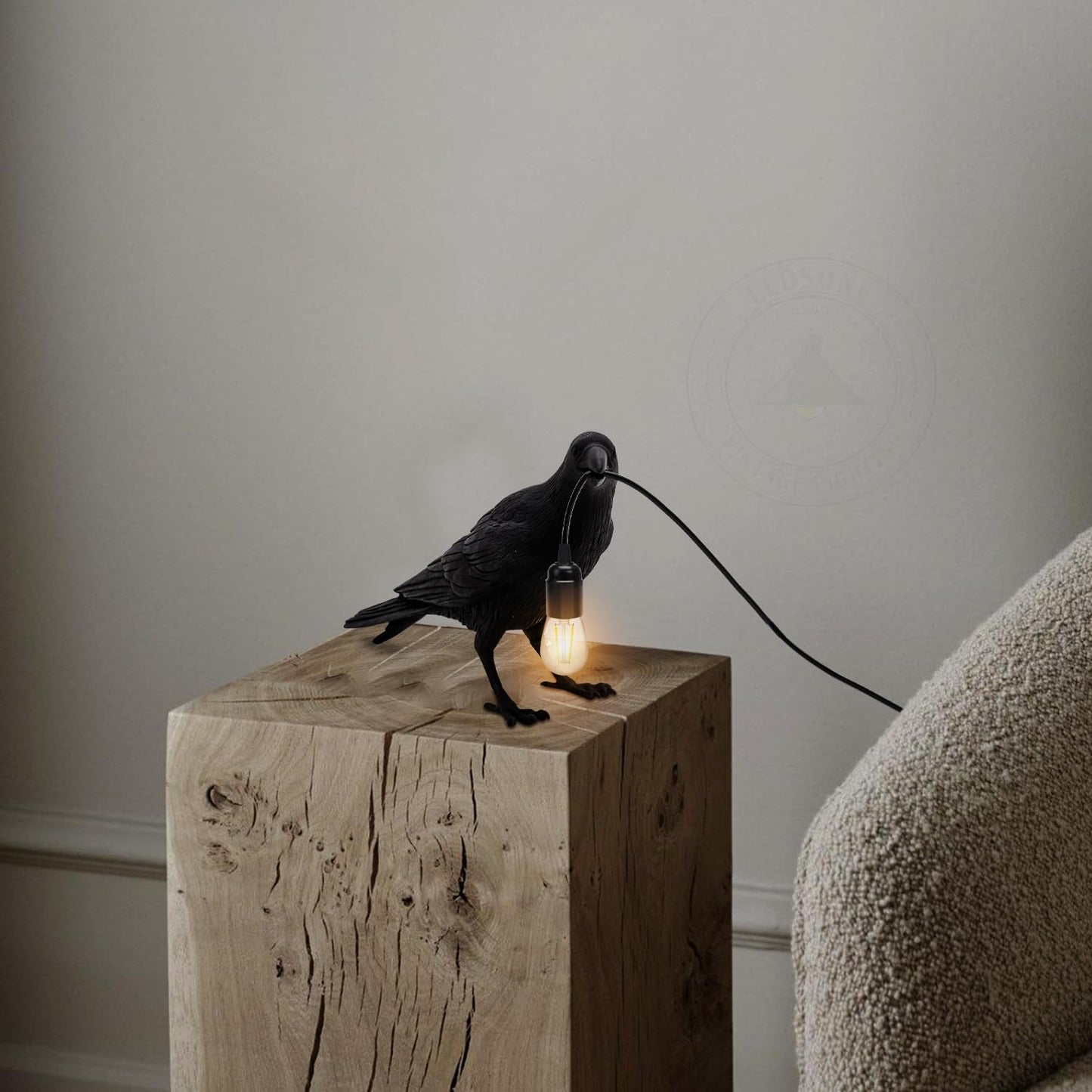 Black Birds Table Lamps Resin Crow Desk LED Lamp E27 Base Modern Raven Art Deco Bedside Decor Plug In Cord Wall Lamps for Bedroom, Office, College Dorm, Right Black Wall