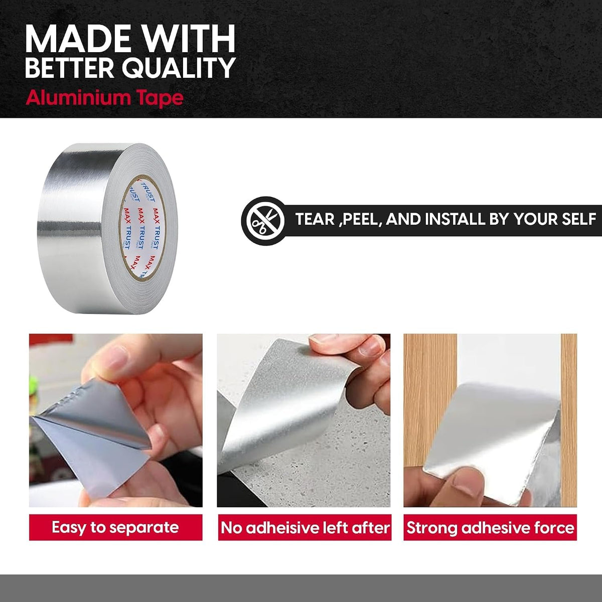 Aluminium Foil Tape – 75 mm x 45 m, Strong Adhesive, 1 or 6 Rolls - photo 4