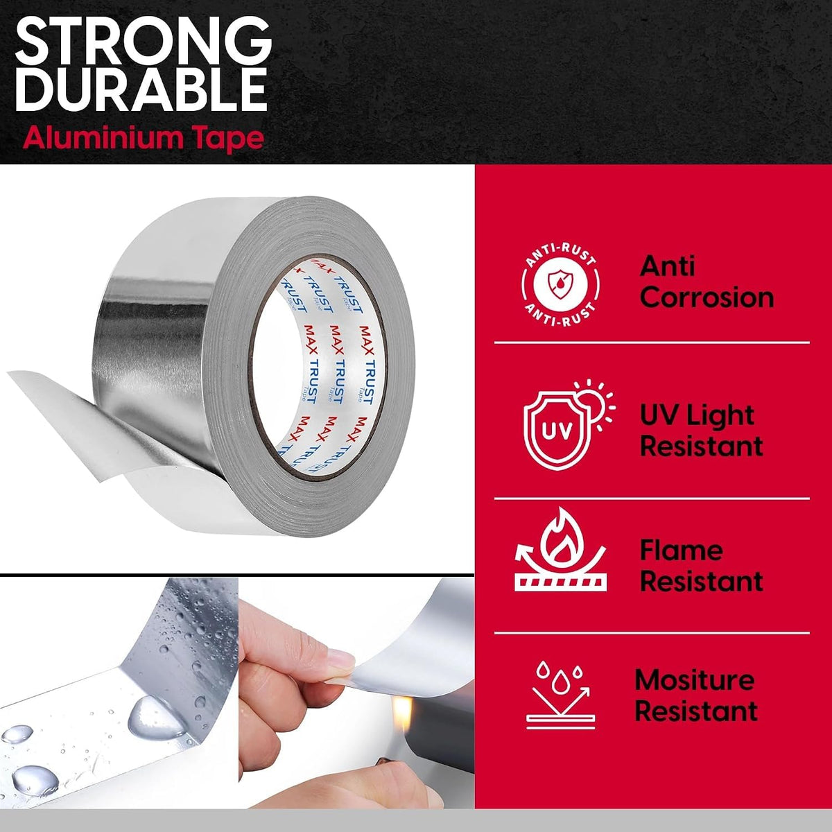 Aluminium Foil Tape – 75 mm x 45 m, Strong Adhesive, 1 or 6 Rolls - photo 5