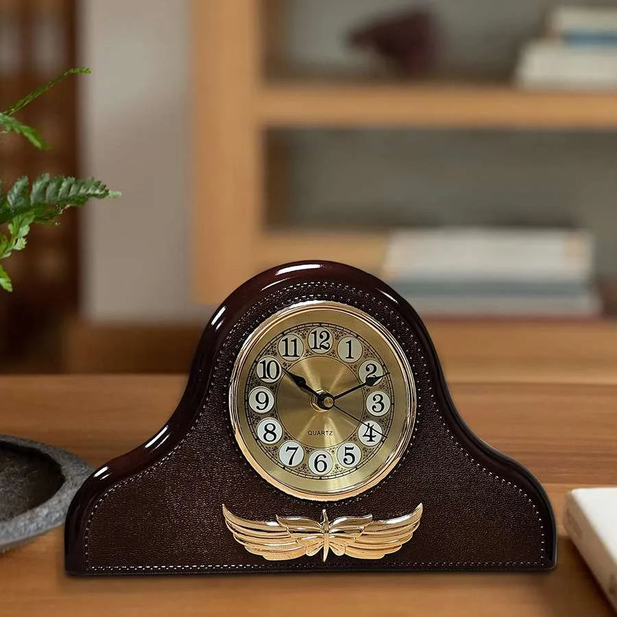 Napoleon Leather Mantel Silent Small Bedside Clock