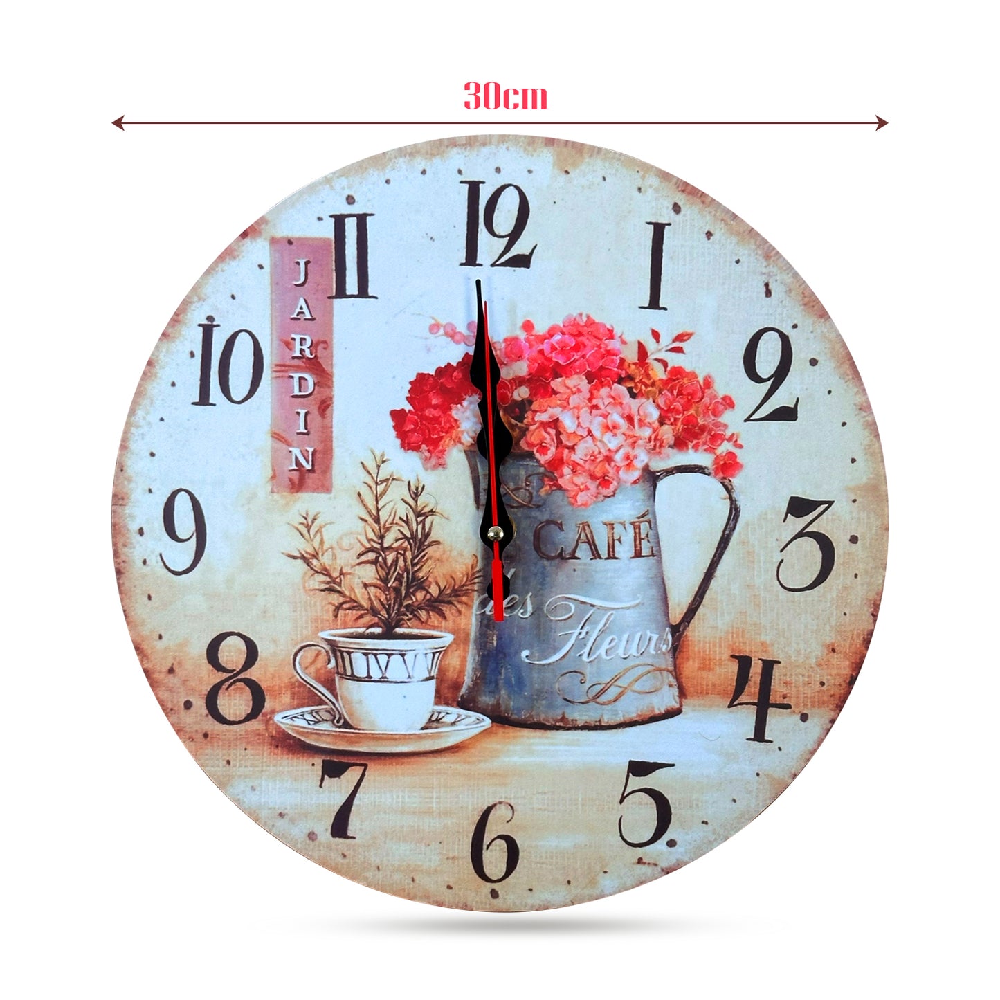 Cafe Cup Floral Ticking Round Shabby Chic Wall Clock