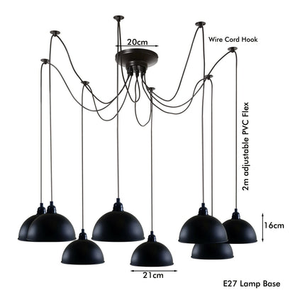8 Light Spider Pendant – 2 m Adjustable Drops, Black, E27