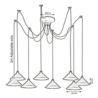 8 Light Spider Pendant – Adjustable Drops, 4 Shade Sets, E27 - photo 2