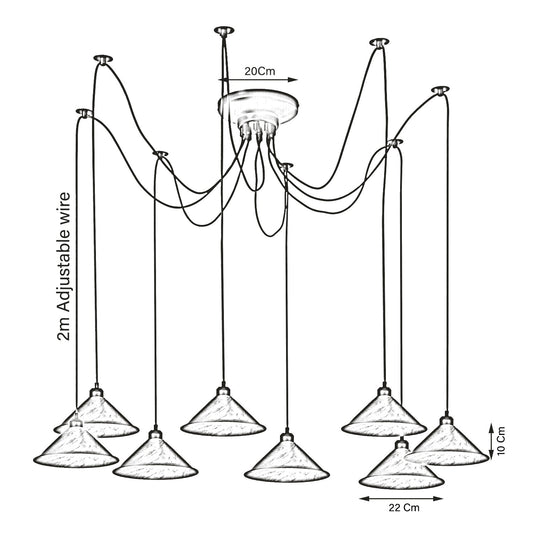 8 Light Spider Pendant – Adjustable Drops, 4 Shade Sets, E27 - photo 2
