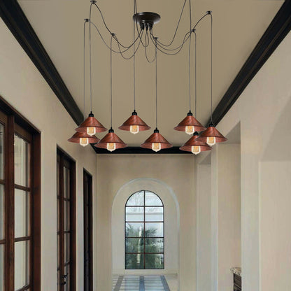 8 Light Spider Pendant – Adjustable Drops, 4 Shade Sets, E27 - photo 4