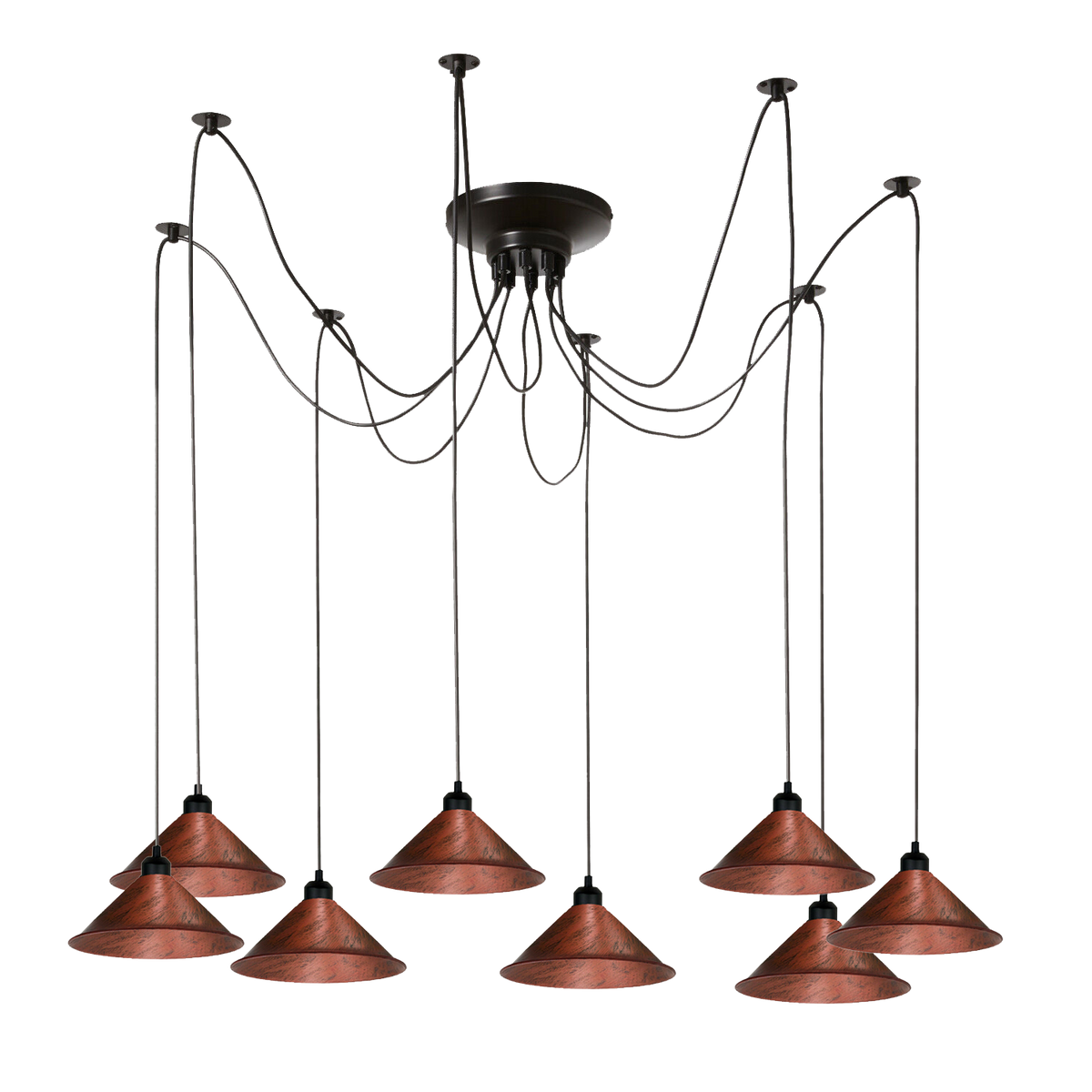 8 Light Spider Pendant – Adjustable Drops, 4 Shade Sets, E27 - photo 5
