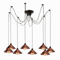8 Light Spider Pendant – Adjustable Drops, 4 Shade Sets, E27 - Black, 8 Rustic Red Flat Cones, Without Bulb