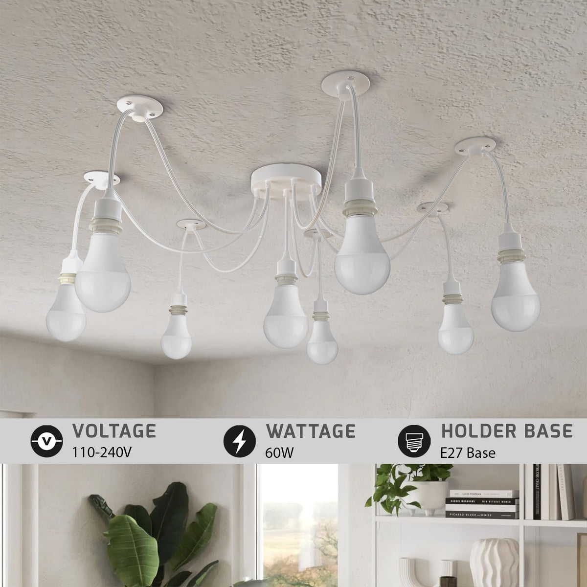 8-Light Spider Pendant – White, Silicone Holders, E27 - photo 2